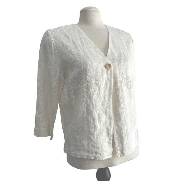 Harve Benard Vintage Linen Button Front Cardigan Sz 10 Womens White 3/4 Sleeve - Picture 2 of 15